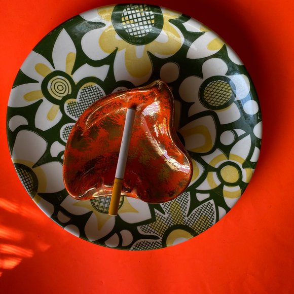 Vintage orang & gold ashtray - Picture 5 of 5